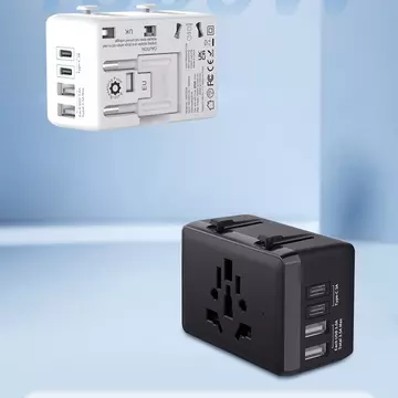 Techsuit - Utazó Adapter (HHT203A) - PD20W, 2 x USB, 2 x Type-C, EU, UK, AUS, US - Fekete