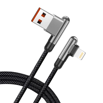 Lito - Szövött kábel (LD13) - USB to Lightning Fast Charging 60W, Nylon Braided, Right Angle Design, 1m - Fekete