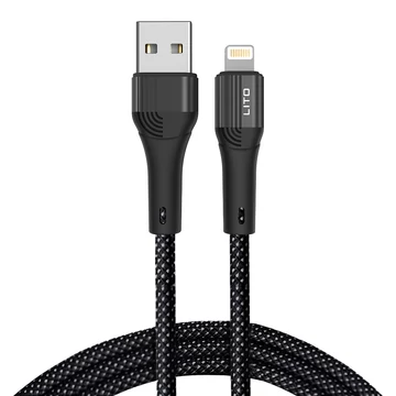 Lito - Szövött kábel(LD14) - USB to Lightning Fast Charging 60W, 480Mbps, Nylon, 1m - Fekete