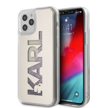 Karl Lagerfeld KLHCP12MKLMLGR Apple iPhone 12 / 12 Pro Silver Back Tok - Liquid Glitter