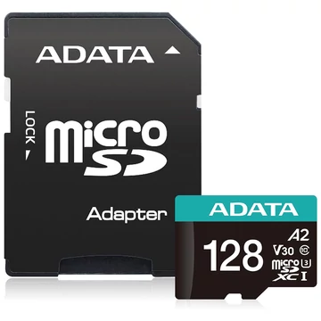 Adata - Memória kártya (AUSDX128GUI3V30SA2-RA1) - MicroSDXC, Adapter, Class 10, UHS-I U1, 128GB, Read 100MB/s - Black