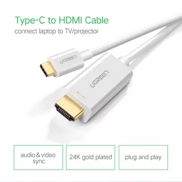 Ugreen - Video Cable Adapter (30841) - Type-C to HDMI, 4K@30Hz, 1.5m - Fehér