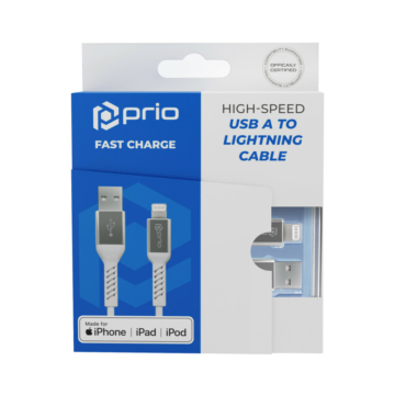 prio Charge & Sync USB A to Lightning Cable MFi certified 2m Fehér