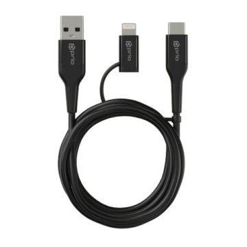 2in1 USB C & Lightning to USB A Cable 3A 1.2 méter Fekete