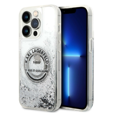 Karl Lagerfeld Liquid Glitter Case Silicone Round RSG Logo Ultra-Thin iPhone 14 Pro Compatibility - Silver