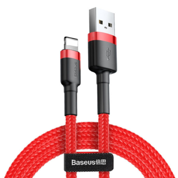 Baseus Cable Cafule - USB/Lightning - 2 meter  - piros szövött - 2.4A - (CALKLF-C09)