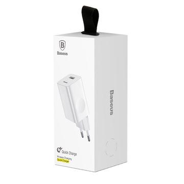 Baseus hálózati töltő, fali USB adapter 3.0 QC gyorstöltéssel fehér színben 24W
