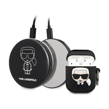 KARL LAGERFELD Airpods 1/2 tok + Powebank (KLBPPBOA2K) liquid szilikon tartó és töltő - fekete