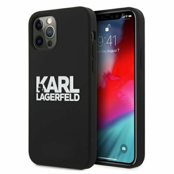 Apple iPhone 12/12 Pro KARL LAGERFELD (KLHCP12MSLKLRBK) liquid szilikon hátlap - fekete