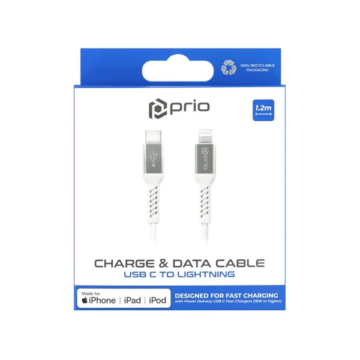 prio Charge & Sync USB C to Lightning Cable MFi certified 1.2méter fehér