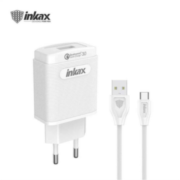 Töltőfej + USB-C 1M kábel - Fekete - INKAX CD-53 QC 3.0 - Quick Charge/Gyorstöltés