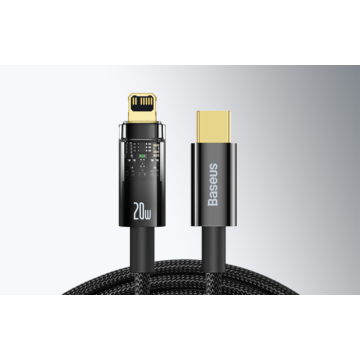 USB-C kábel Lightning, 20W - 1m - Baseus Explorer - fekete