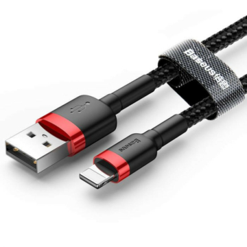 iPhone kábel - 1m - USB/Lightning - vörös/fekete - Baseus Cafule - CALKLF-B19