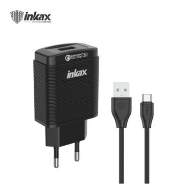 Töltőfej + Micro USB 1M kábel - Fekete - INKAX CD-53 QC 3.0 - Quick Charge/Gyorstöltés