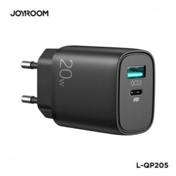 Joyroom L-QP205 QC 3.0+PD 20W Hálózati Töltőfej - Fekete - QC 3.0 + PD Gyorstöltés
