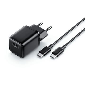 Joyroom L-P251 PD 25W Hálózati Töltőfej + 1M USB Type-C PD Töltőkábel - Fekete - PD Gyorstöltés
