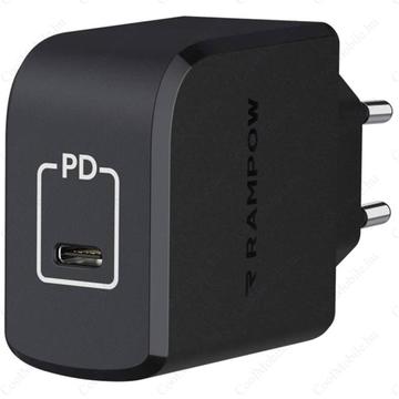 Rampow hálózati gyorstöltő adapter, Type-C, GaN, PD, 61W, fekete