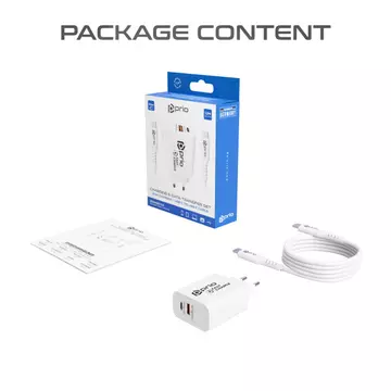 prio Charging & Data Transfer Set (20W Töltő + USB C - USB C Kábel) fehér