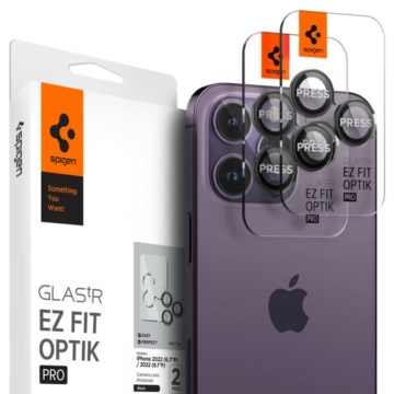 Spigen "Glas.tR SLIM EZ Fit Optik Pro" Apple iPhone 14 Pro Max / Pro Tempered kameravédő fólia, fekete 2 db