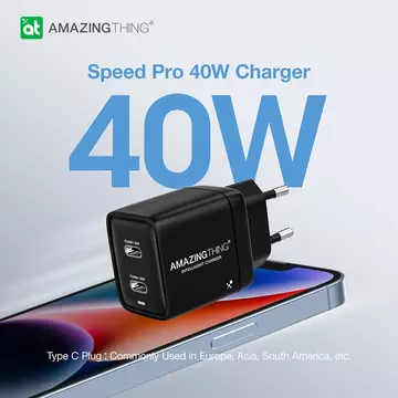 Amazing Thing Wall charger Speed Pro EUPD40WBK - 2xType C - PD 40W 3A black