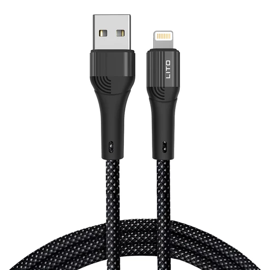 Lito - Szövött kábel(LD14) - USB to Lightning Fast Charging 60W, 480Mbps, Nylon, 1m - Fekete
