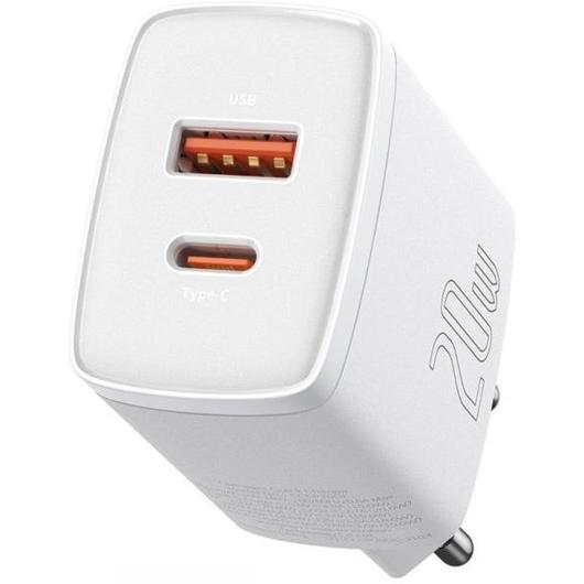 20W Baseus Compact fali töltő adapter USB + Type C  - PD 3.0 QC 3.0 - fehér