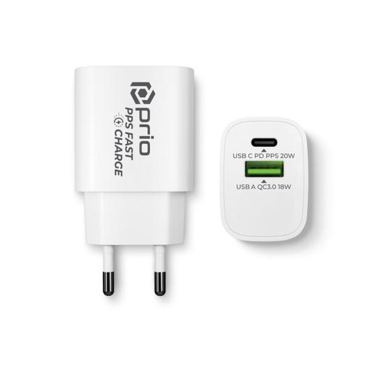 20W fali töltő - PD PPS (USB C)+QC 3.0 (USB A) - prio Fast Charge Wall Charger - Fehér