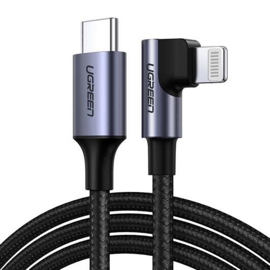USB-C/Lightning sarok kábel 3A - Type-C to Angled Lightning - Ugreen - Szürke/Fekete