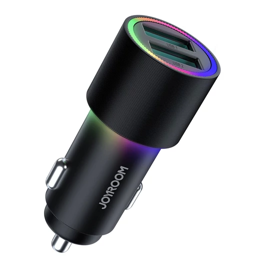 Joyroom JR-CL10 2xUSB 4.8A RGB Led Autós Töltőfej - Fekete - Quick Charge/Gyorstöltés